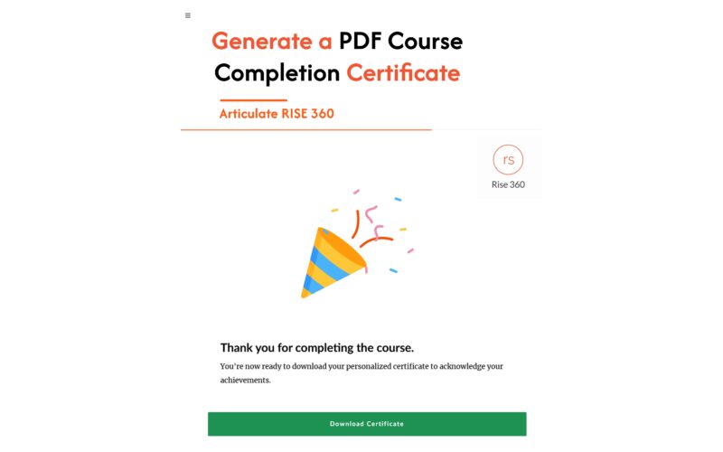 How to Generate a PDF Course Completion Certificate in Articulate Rise 360